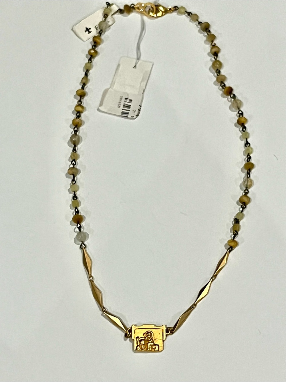 New French Kande Gold-Tone Beaded Women's Necklace with Central Plaque
